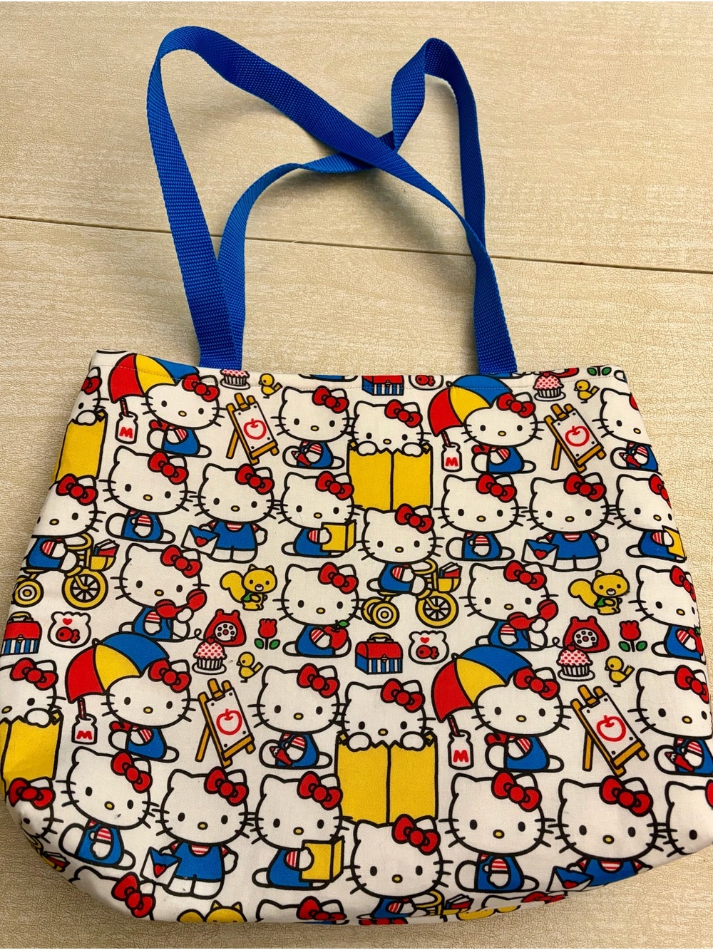 Hello Kitty Multicolor Women’s Tote Bag with Blue Handles